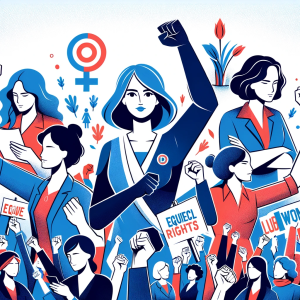 An illustration showing the empowerment of women, symbolizing the Democratic Party’s commitment to gender equality and women’s rights. 