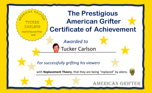 Certificate of Achievement - Tucker Carlson - Replacement Theory